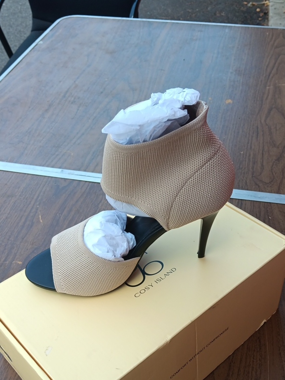 Neutral Knit Open-Toe Stiletto Sandal - Beige
